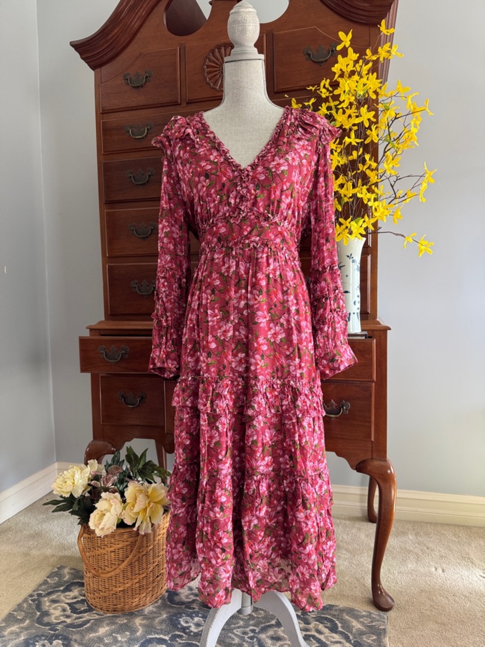SACHIN + BABI Dress Size 10 Midi Red-Pink Floral - Picture 2 of 13